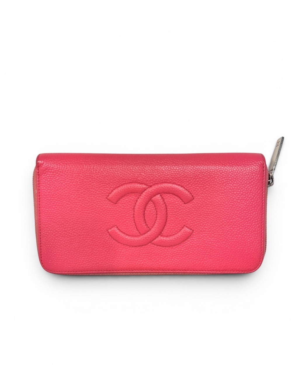 CHANEL CC Logos CalfSkin Leather Long Wallet Coral/Red - PreLOVED